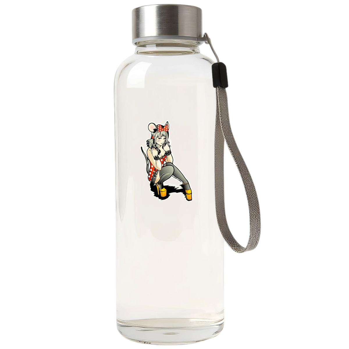 Mouse Girl Red Polka Dot  ✦ B-Side Label Sticker — bottle scene using the Shopify PhotoRoom template and original photograph