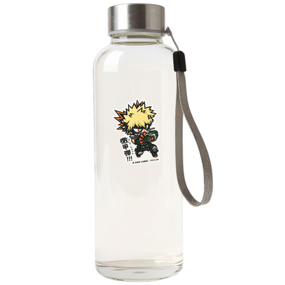 My Hero Academia Bakugo Katsuki AP Shot ✦ B-Side Label Sticker on bottle — Shopify Medium template, original photograph, mask corrected in PhotoRoom