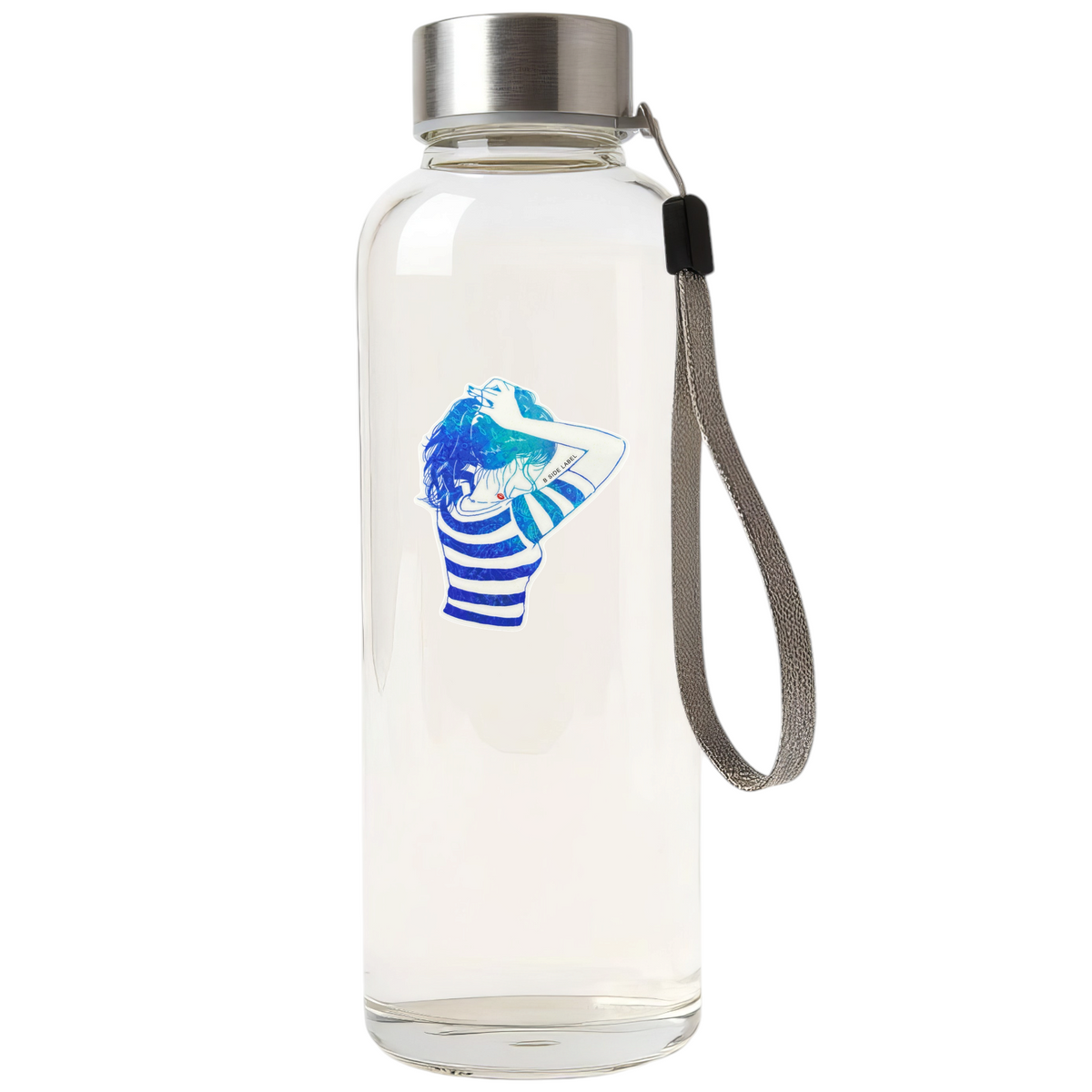 Striped T-Shirt & Ponytail ✦ B-Side Label Sticker — bottle scene using the Shopify PhotoRoom template and original photograph