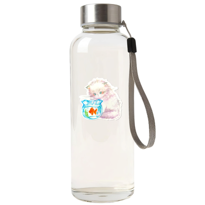 Cute Cat and Goldfish ✦ B-Side Label Sticker — bottle scene using the Shopify PhotoRoom template and original photograph