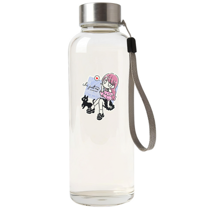Cute Girl in Pink & Cat - Love ✦ B-Side Label Sticker — bottle scene using the Shopify PhotoRoom template and original photograph
