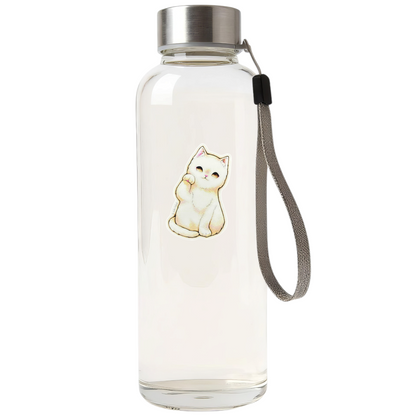 Fluffy Welcoming Cat ✦ B-Side Label Sticker — bottle scene using the Shopify PhotoRoom template and visually verified original photograph