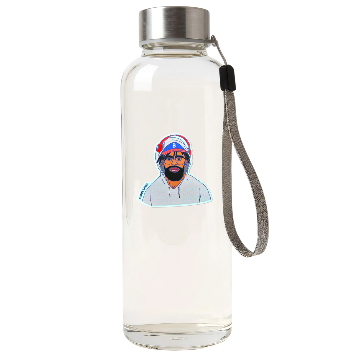 Hoodie, Beard, Ball Cap ✦ B-Side Label Sticker — bottle scene using the Shopify PhotoRoom template and original photograph