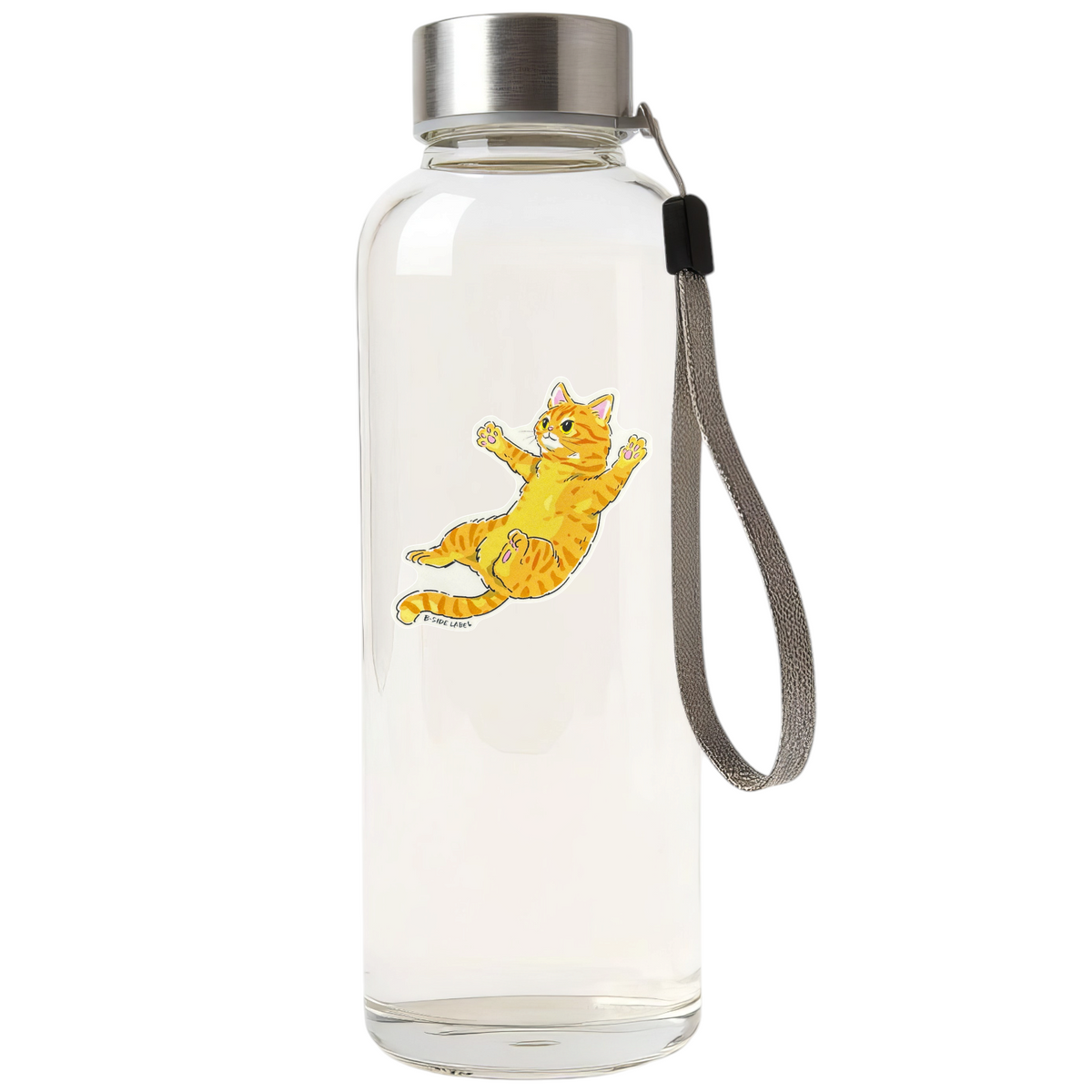 Cute Tabby Cat Jumping ✦ B-Side Label Sticker — bottle scene using the Shopify PhotoRoom template and original photograph