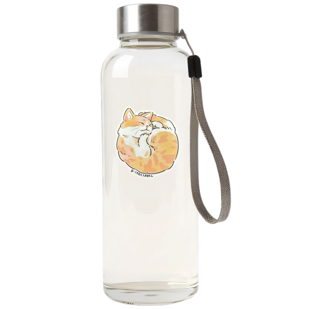 Cute Brown Balled Up Cat ✦ B-Side Label Sticker — bottle scene using the Shopify PhotoRoom template and visually verified original photograph