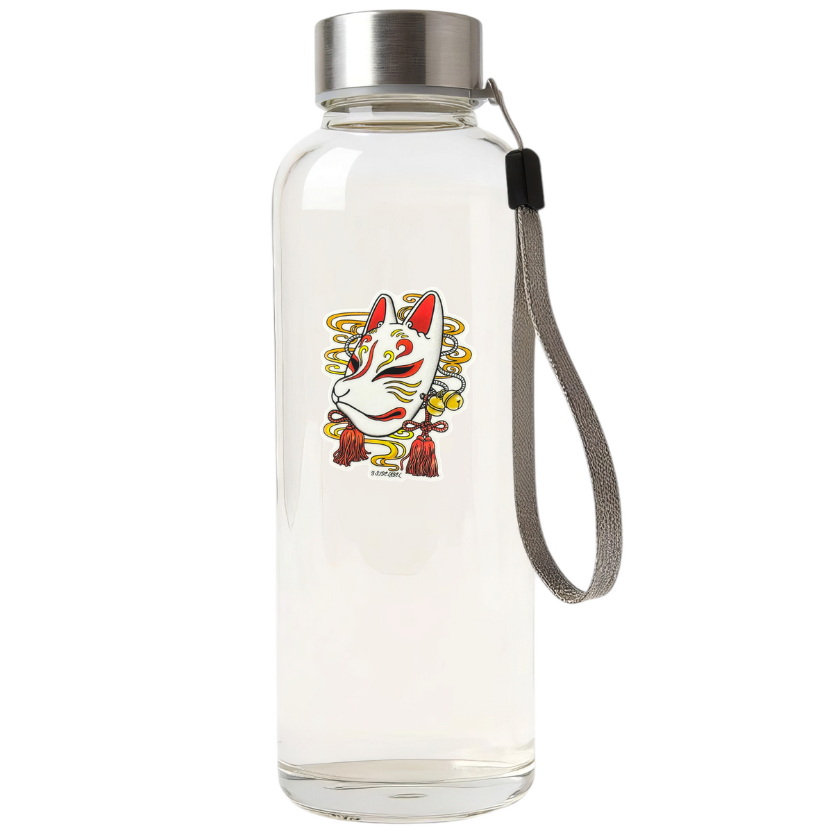 Japanese Fox Mask ✦ B-Side Label Sticker — bottle scene using the Shopify PhotoRoom template and original photograph