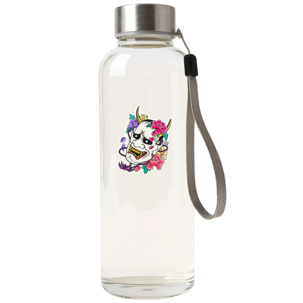 Hannya Mask Demon ✦ B-Side Label Sticker — bottle scene using the Shopify PhotoRoom template and original photograph