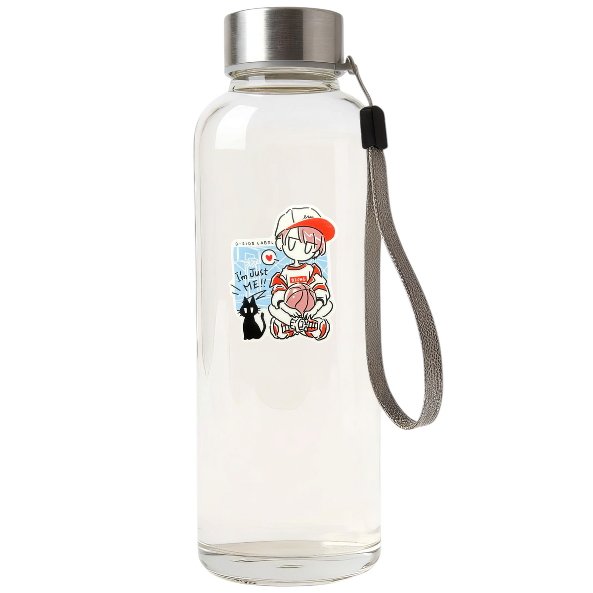 Girl, Basketball & Cat ✦ B-Side Label Sticker — bottle scene using the Shopify PhotoRoom template and original photograph