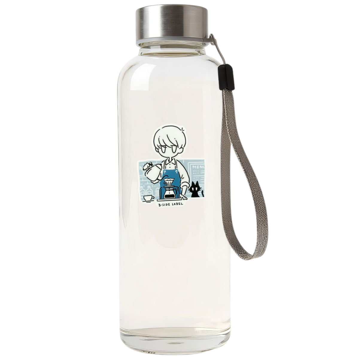 Coffee Barista & Cat ✦ B-Side Label Sticker — bottle scene using the Shopify PhotoRoom template and original photograph