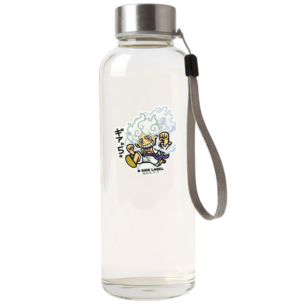One Piece Luffy Gear 5 ✦ B-Side Label Sticker — bottle scene using the Shopify PhotoRoom template and original photograph