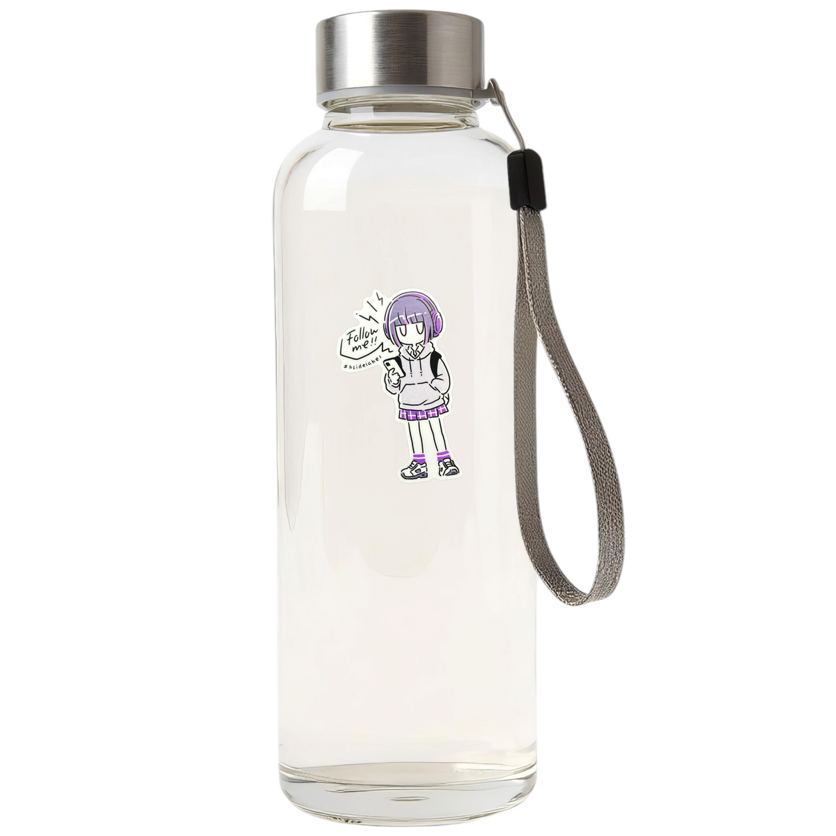Girl, Hoodie & Headphones Purple ✦ B-Side Label Sticker — bottle scene using the Shopify PhotoRoom template and original photograph