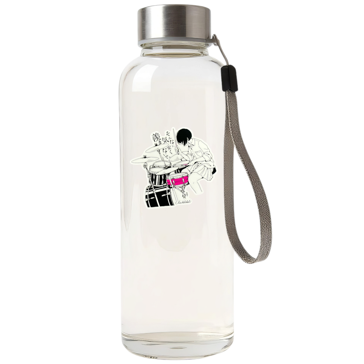 Drummer Girl Pink Snare ✦ B-Side Label Sticker — bottle scene using the Shopify PhotoRoom template and visually verified original photograph