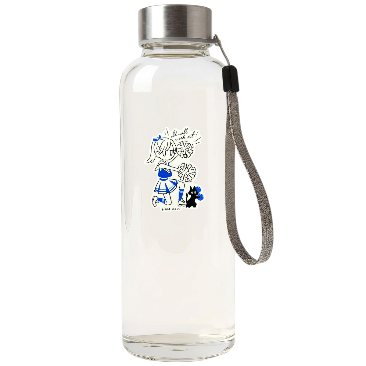 Cute Cheerleader & Kitten ✦ B-Side Label Sticker — bottle scene using the Shopify PhotoRoom template and original photograph