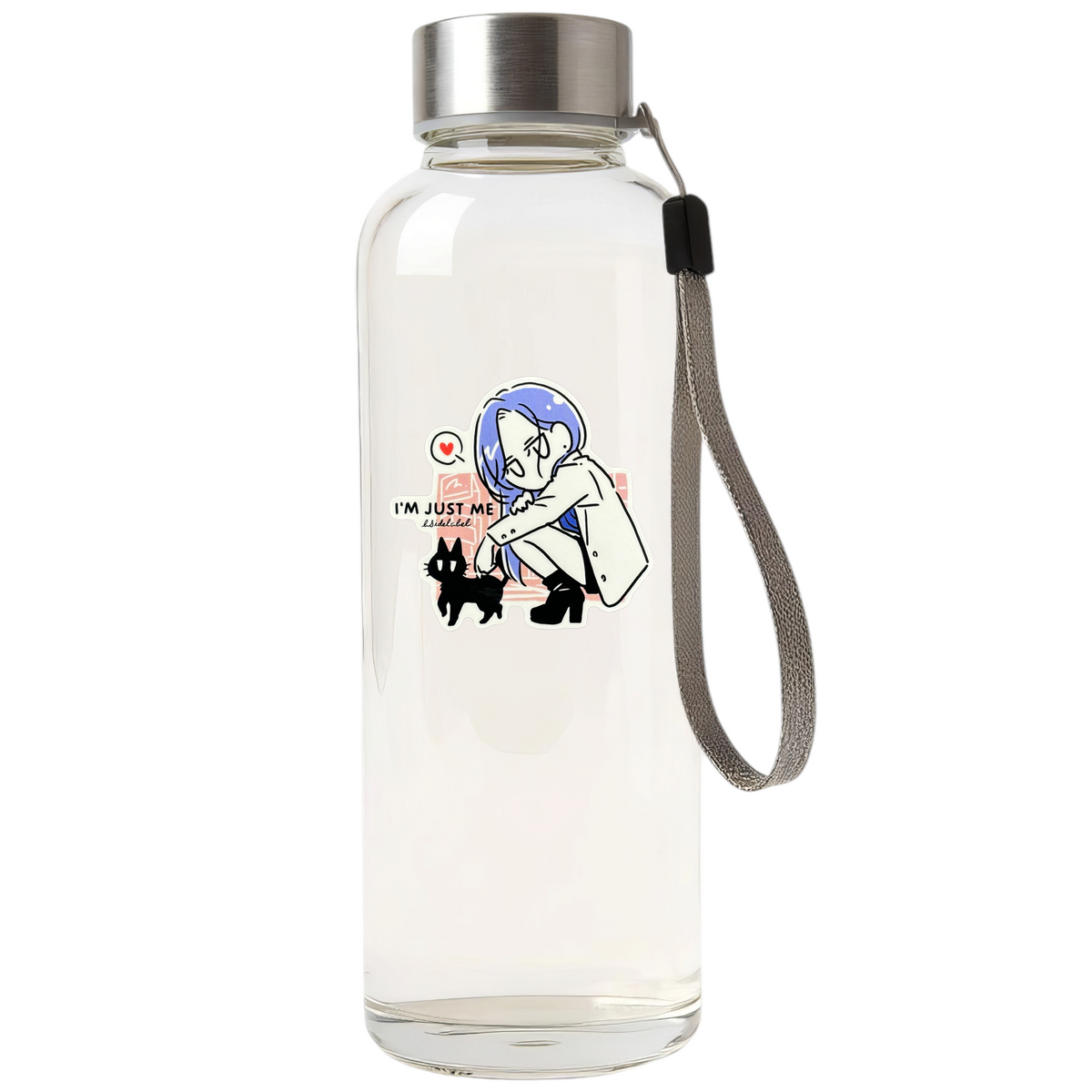 Cute Girl & Cat - Love ✦ B-Side Label Sticker — bottle scene using the Shopify PhotoRoom template and original photograph