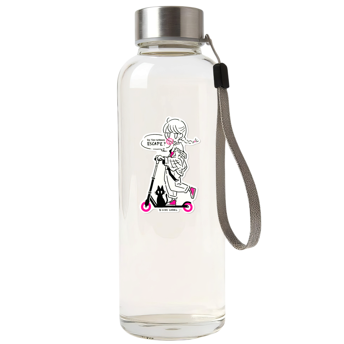 Girl, Kitten & Scooter (Removable) ✦ B-Side Label Sticker — bottle scene using the Shopify PhotoRoom template and original photograph