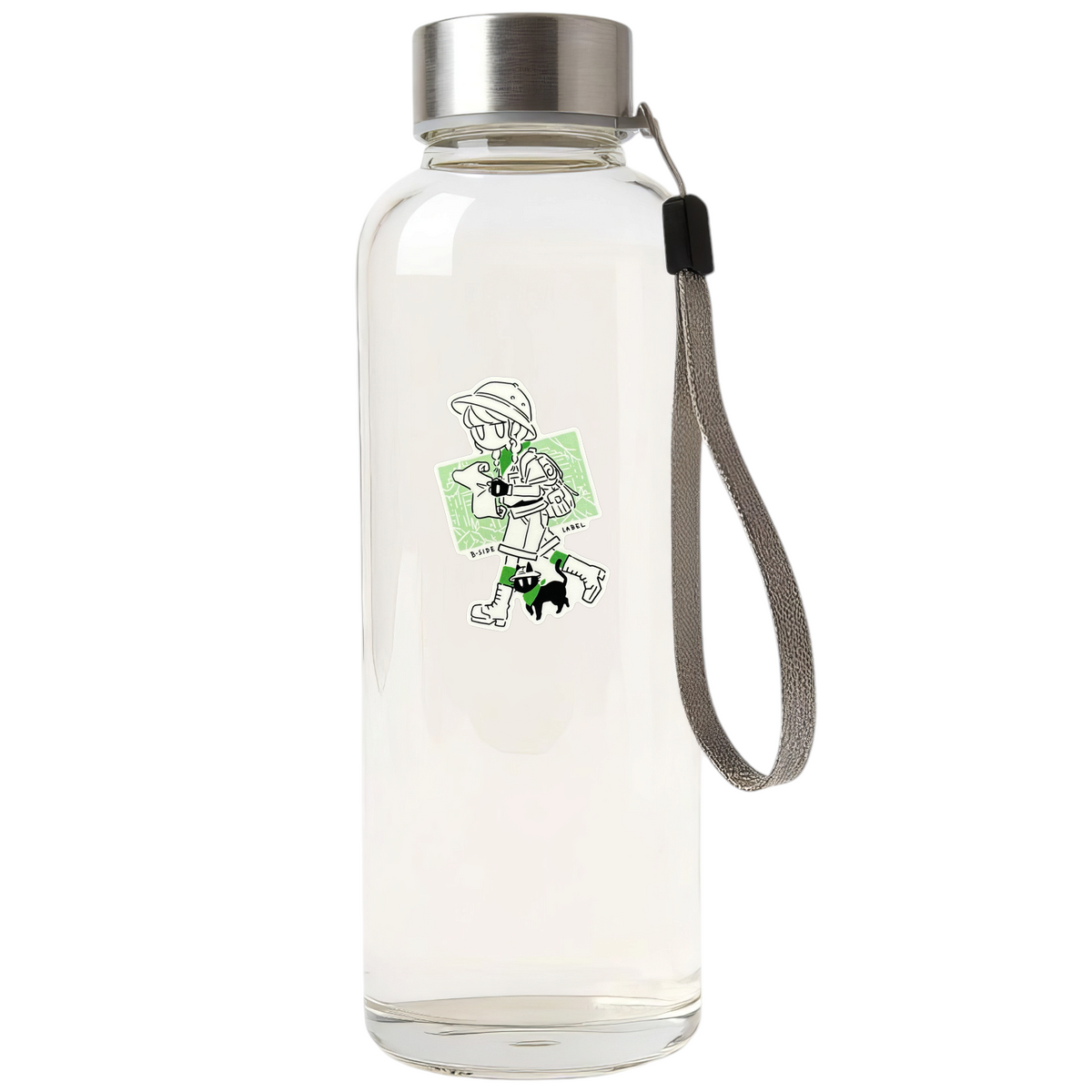 Girl & Kitten Explorers ✦ B-Side Label Sticker — bottle scene using the Shopify PhotoRoom template and original photograph