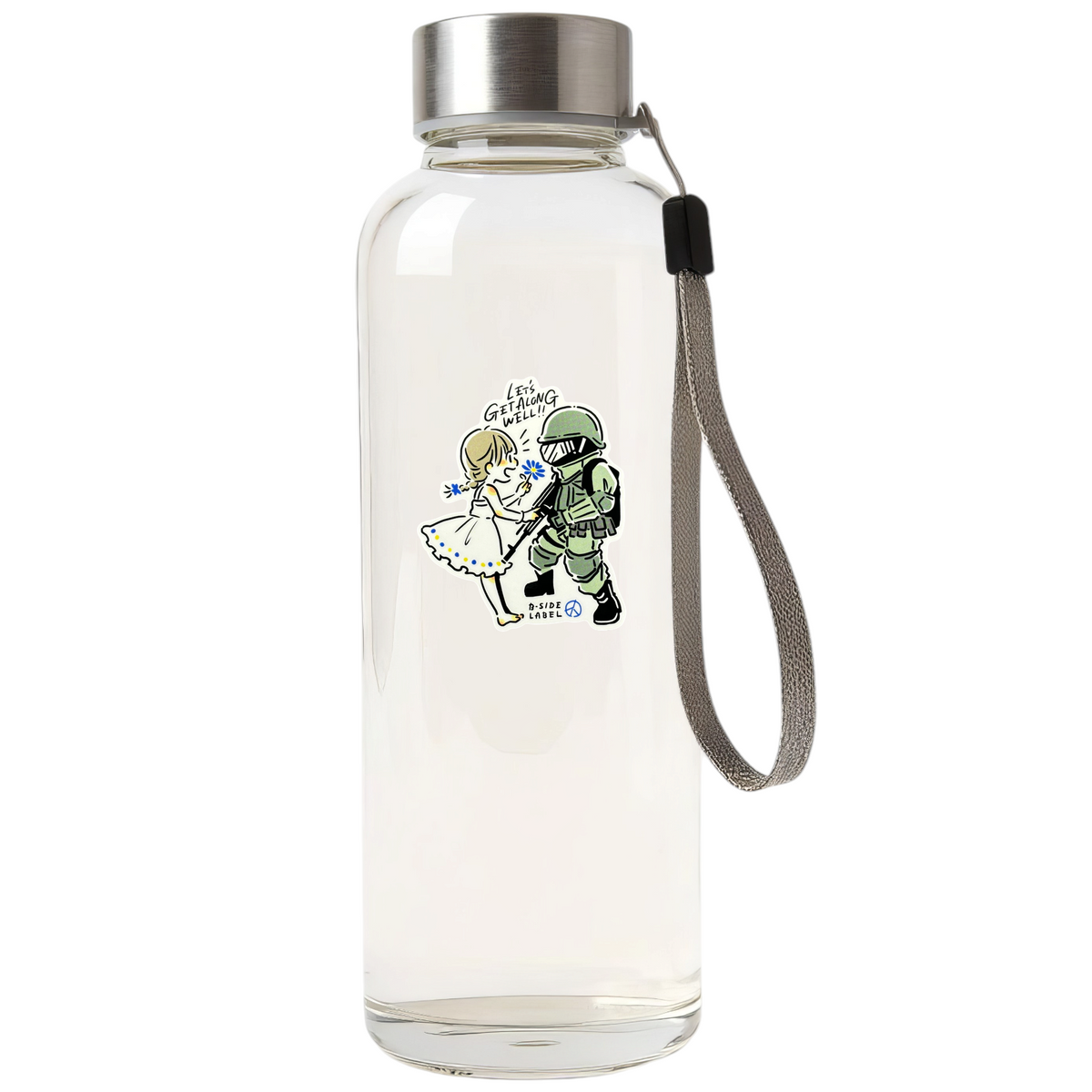 Hippie Flower-Child & Soldier ✦ B-Side Label Sticker — bottle scene using the Shopify PhotoRoom template and original photograph