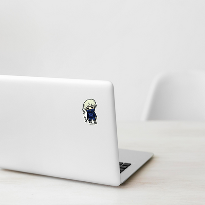 Jujutsu Kaisen Toge Inumaki  ✦ B-Side Label Sticker on a white laptop — Shopify template, original photograph