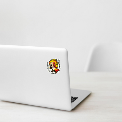 Demon Slayer - Kyojuro Rengoku 1 ✦ B-Side Label Sticker on a white laptop — Shopify template, original photograph