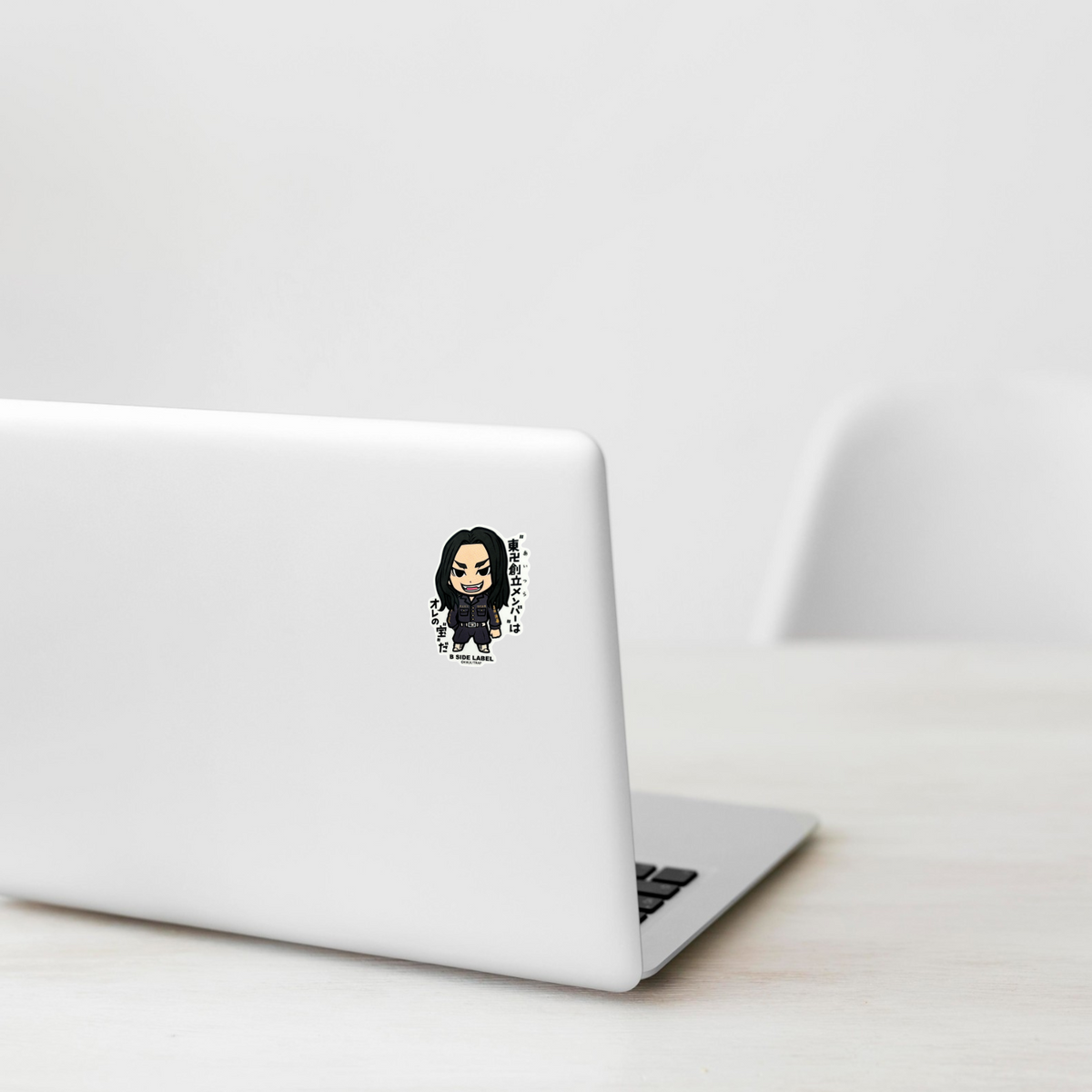 Tokyo Revengers  Keisuke Baji 1 ✦ B-Side Label Sticker — laptop scene using the Shopify PhotoRoom template and original photograph