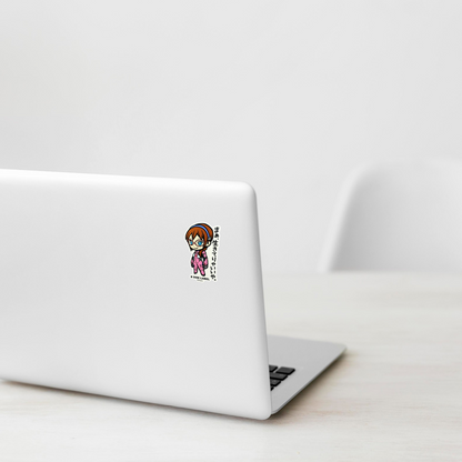 Evangelion Makinami Mari ✦ B-Side Label Sticker — laptop scene using the Shopify PhotoRoom template and original photograph