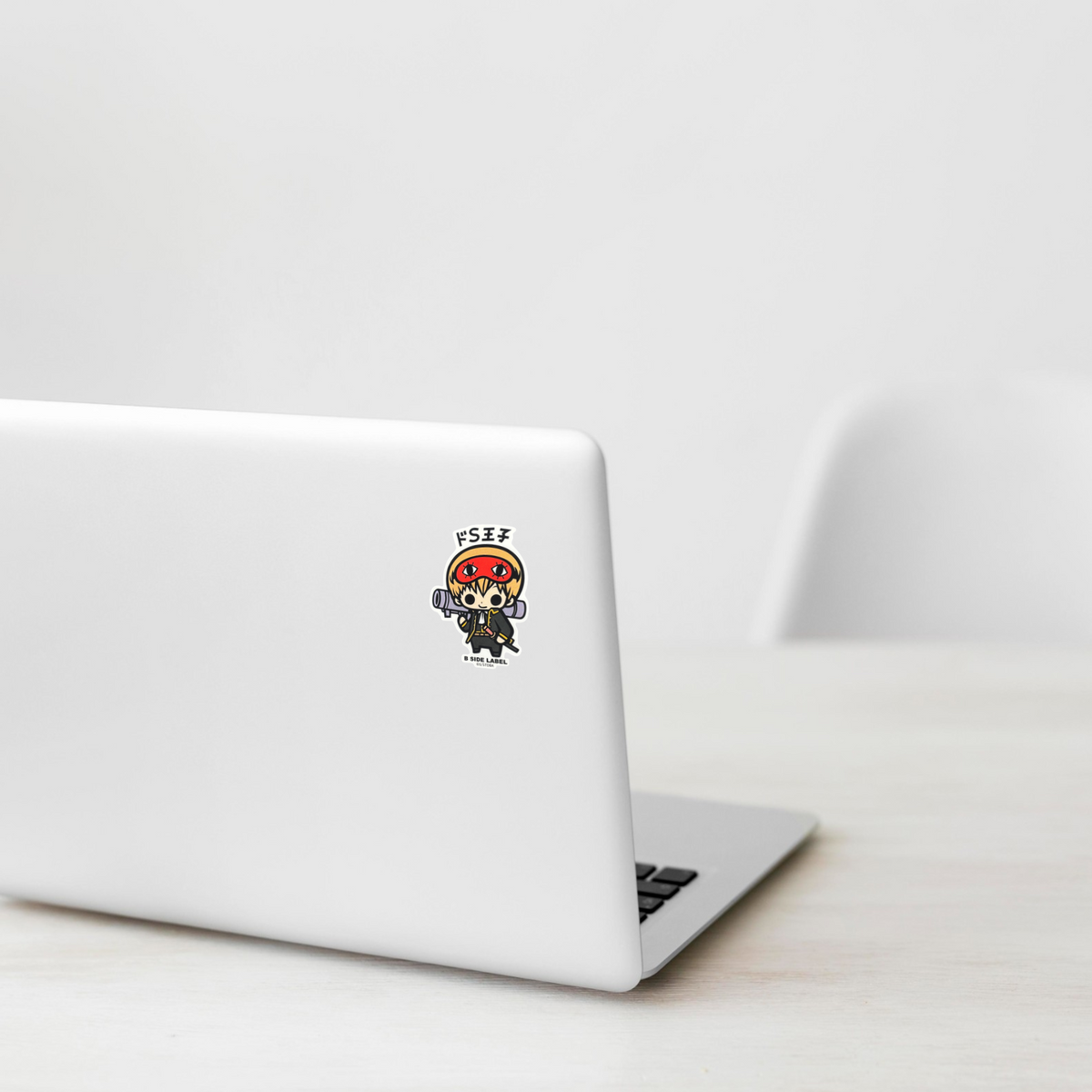 Gintama Okita Sougo ✦ B-Side Label Sticker — laptop scene using the Shopify PhotoRoom template and visually verified original photograph