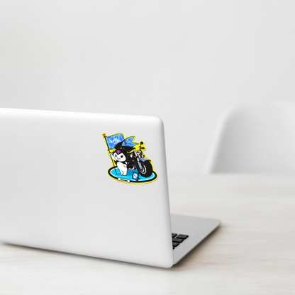 Sanrio Kuromi Rebel Biker Girl  ✦ B-Side Label Sticker on a white laptop — Shopify template, original photograph