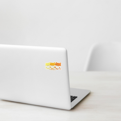 Fluffy Brown Puppy Trio ✦ B-Side Label Sticker on a white laptop — Shopify template, original photograph