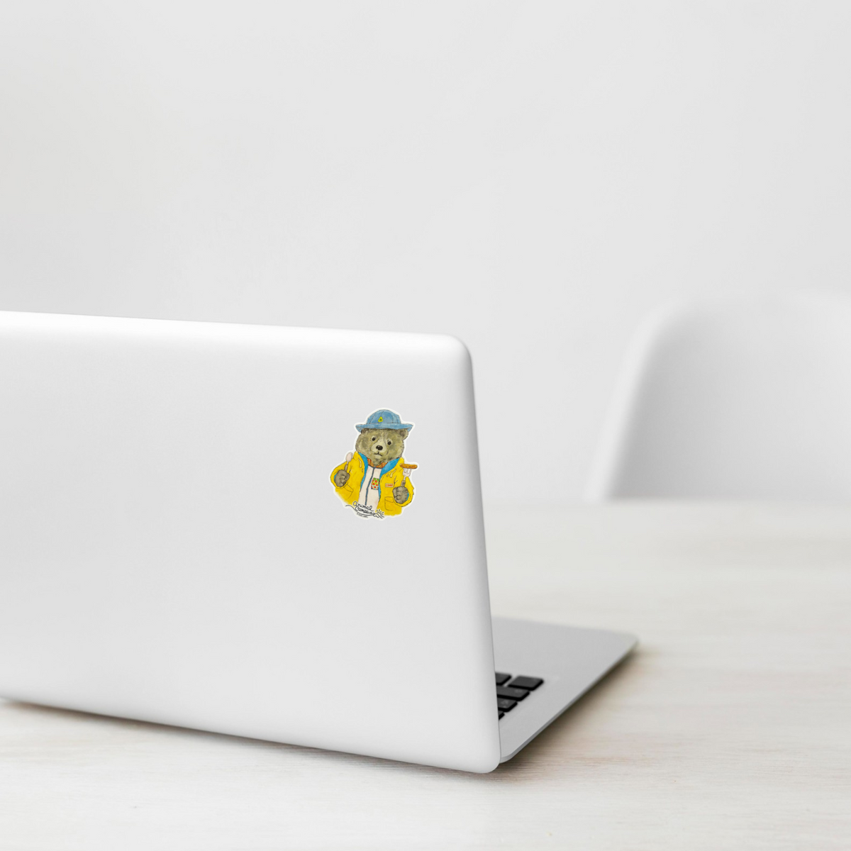 Cute Bear Camper ✦ B-Side Label Sticker — laptop scene using the Shopify PhotoRoom template and original photograph