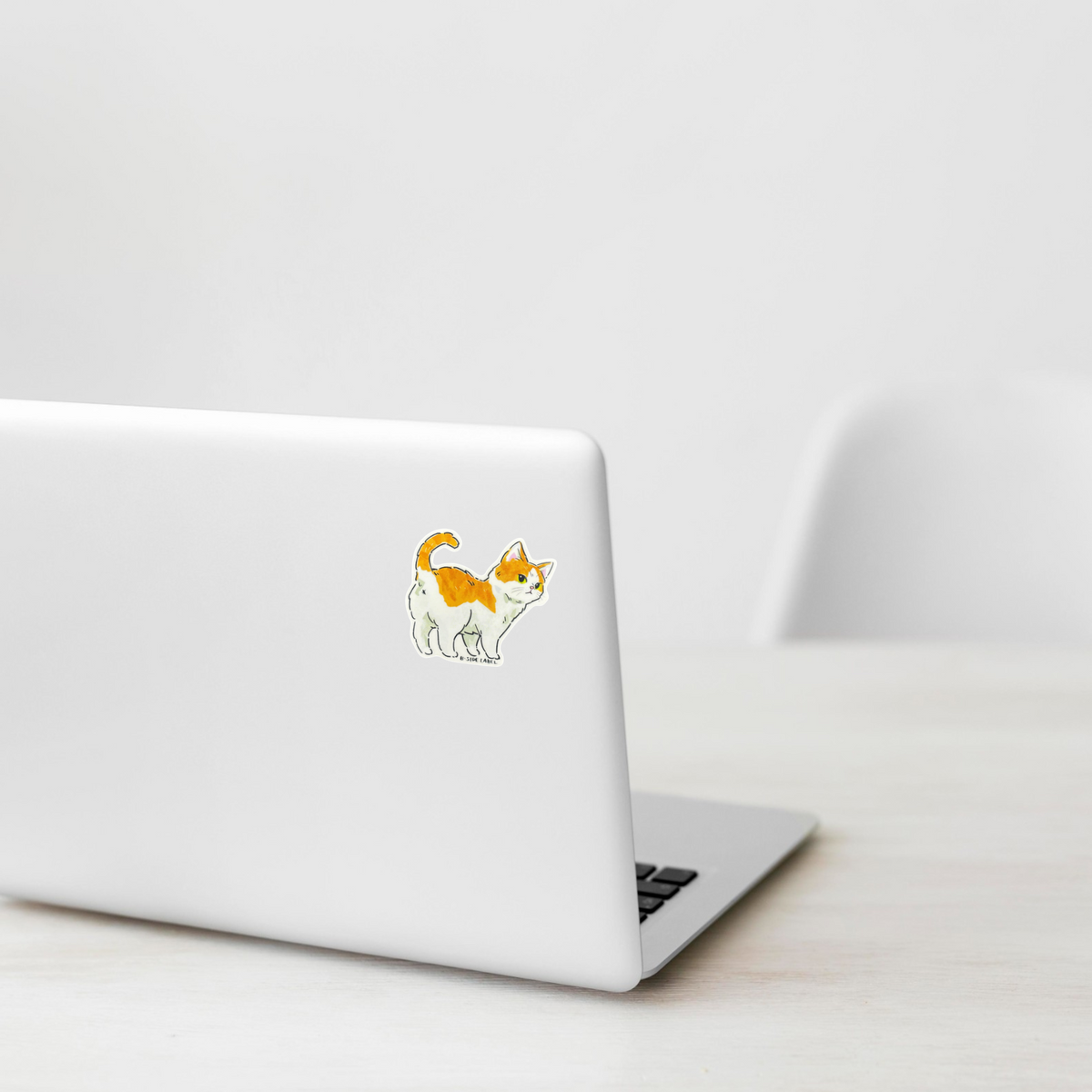 Cute Brown White Kitten Butt ✦ B-Side Label Sticker — laptop scene using the Shopify PhotoRoom template and original photograph