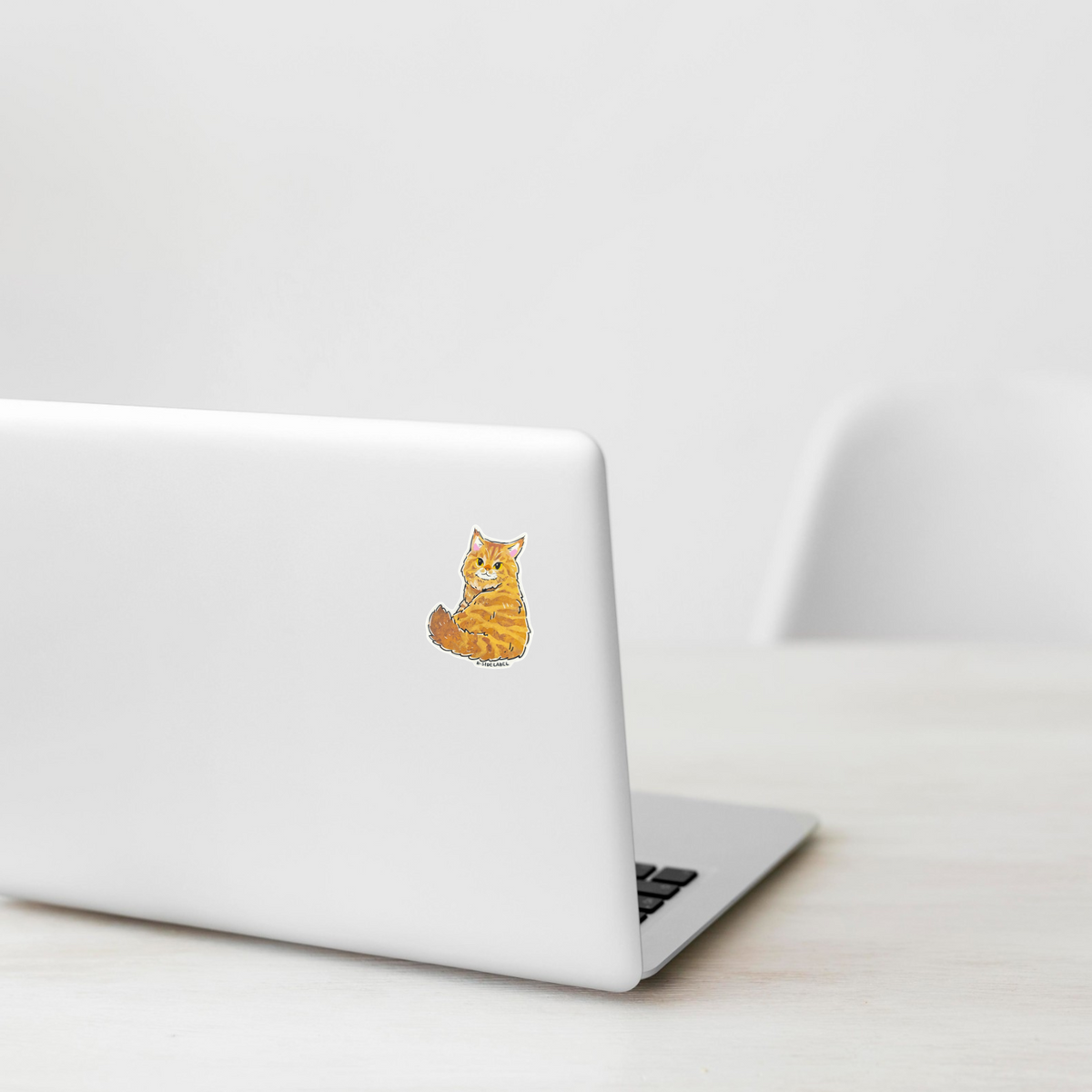 Cute Cat Looking Back ✦ B-Side Label Sticker — laptop scene using the Shopify PhotoRoom template and original photograph