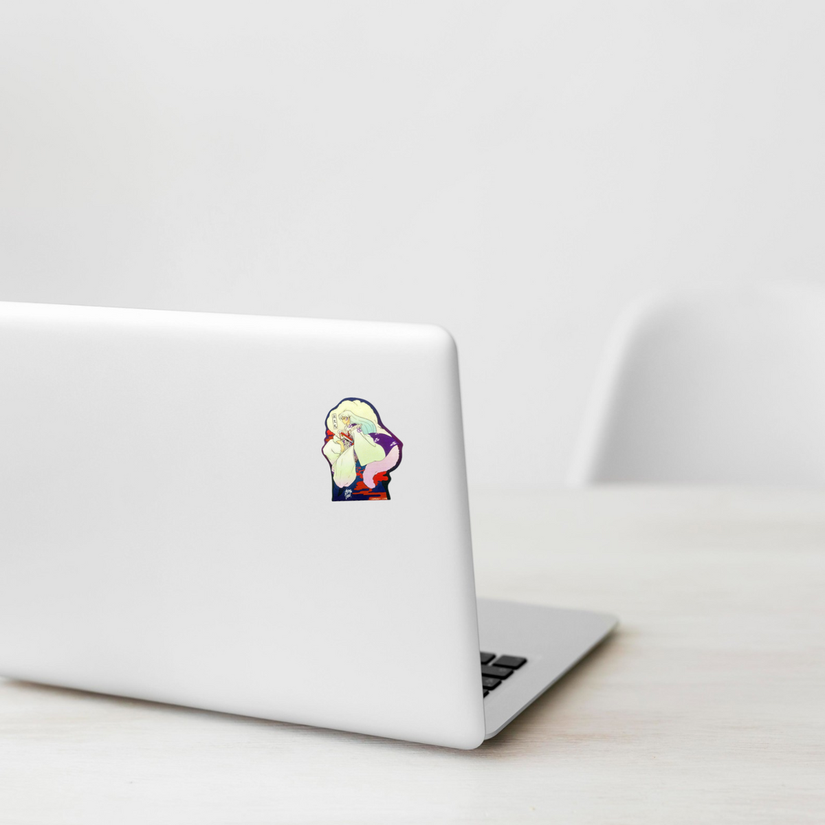 Inuyasha Ukiyoe Sesshomaru ✦ B-Side Label Sticker — laptop scene using the Shopify PhotoRoom template and original photograph