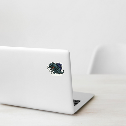 Godzilla Millennium ✦ B-Side Label Sticker — laptop scene using the Shopify PhotoRoom template and original photograph