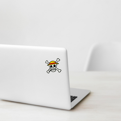 One Piece Pirate Flag ✦ B-Side Label Sticker on a white laptop — Shopify template, original photograph