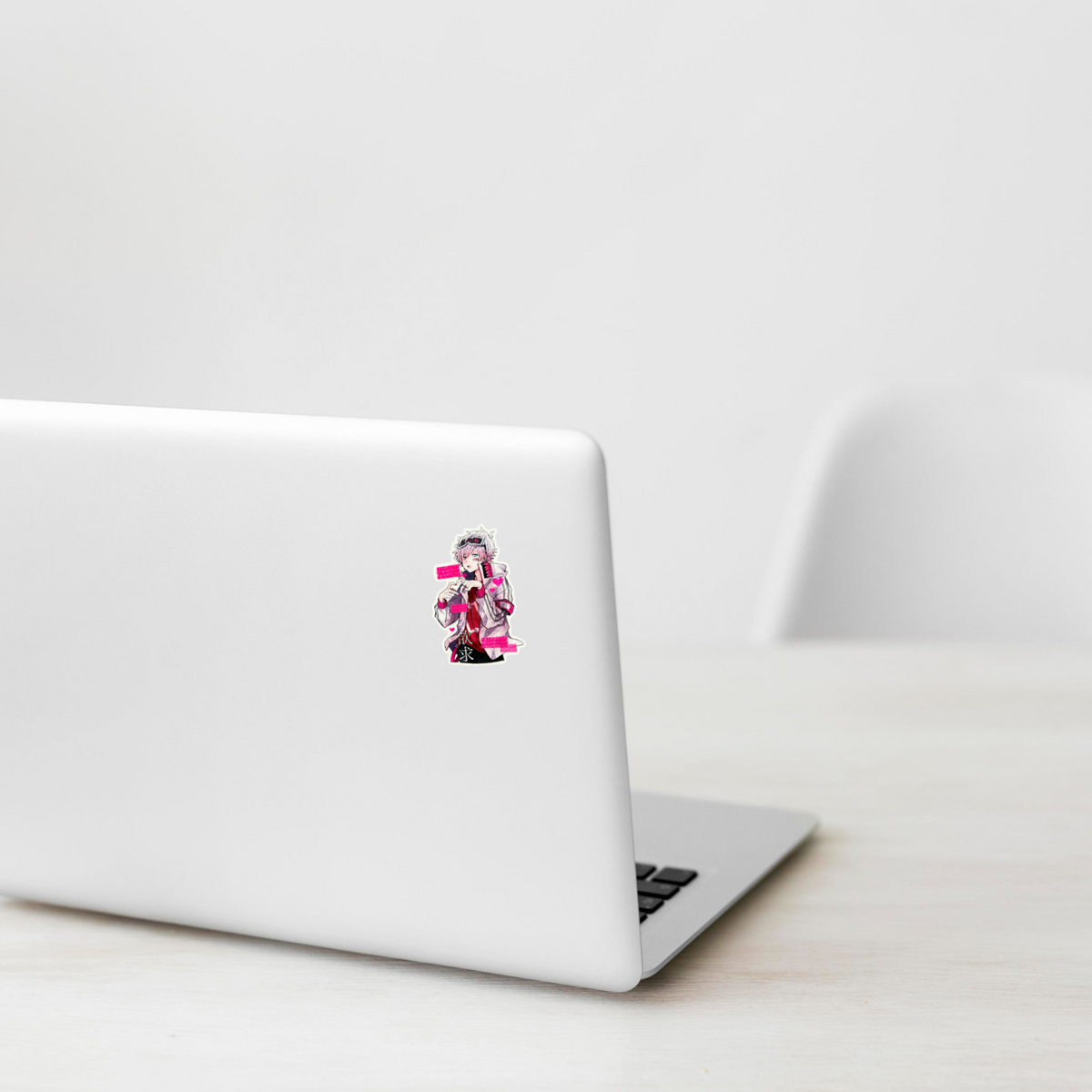Cyber Boy Heart Fingers ✦ B-Side Label Sticker — laptop scene using the Shopify PhotoRoom template and visually verified original photograph