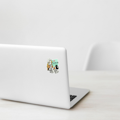 Blonde Girl & Kitten  ✦ B-Side Label Sticker — laptop scene using the Shopify PhotoRoom template and visually verified original photograph