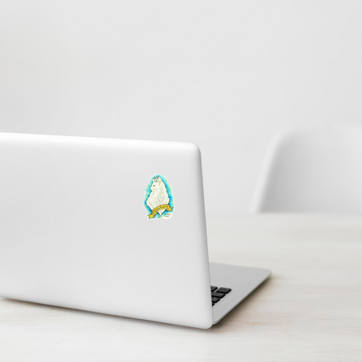 Regal Norwegian Cat ✦ B-Side Label Sticker — laptop scene using the Shopify PhotoRoom template and original photograph