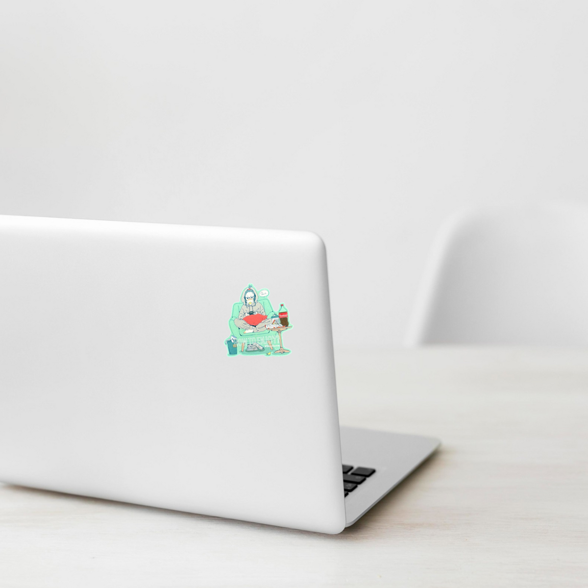 Gamer Girl Stay Home ✦ B-Side Label Sticker on a white laptop — Shopify template, original photograph