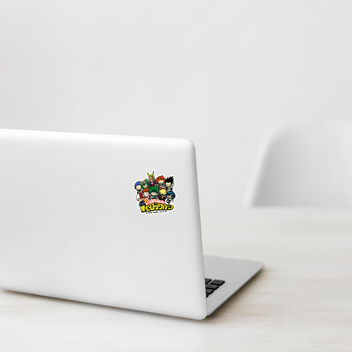 My Hero Academia Gathering ✦ B-Side Label Sticker on a white laptop — Shopify template, original photograph