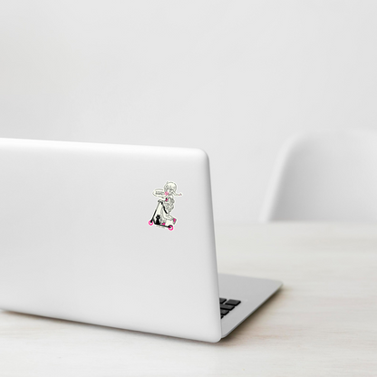 Girl, Kitten & Scooter (Removable) ✦ B-Side Label Sticker on a white laptop — Shopify template, original photograph