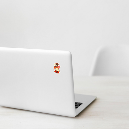 Pink Ribbon Girl ✦ B-Side Label Sticker on a white laptop — Shopify Small template, original photograph