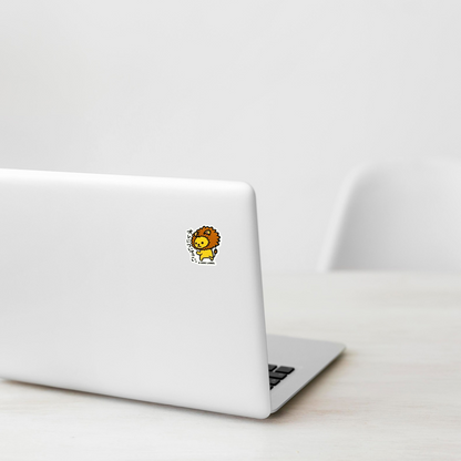Cute Baby Lion ✦ B-Side Label Sticker on a white laptop — Shopify Small template, original photograph