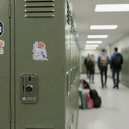 Sanrio Hello Kitty Cute Girl Hug Toy   ✦ B-Side Label Sticker — locker scene using the Shopify PhotoRoom template and visually verified original photograph