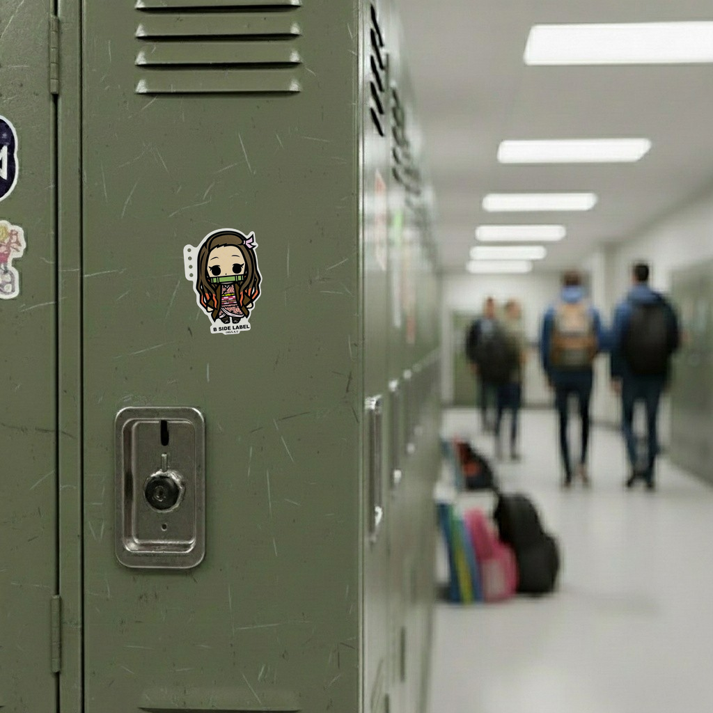 Demon Slayer - Kamado Nezuko 1 ✦ B-Side Label Sticker — locker scene using the Shopify PhotoRoom template and original photograph