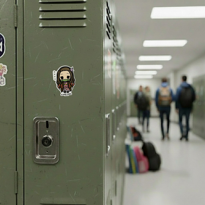 Demon Slayer - Kamado Nezuko 1 ✦ B-Side Label Sticker — locker scene using the Shopify PhotoRoom template and original photograph