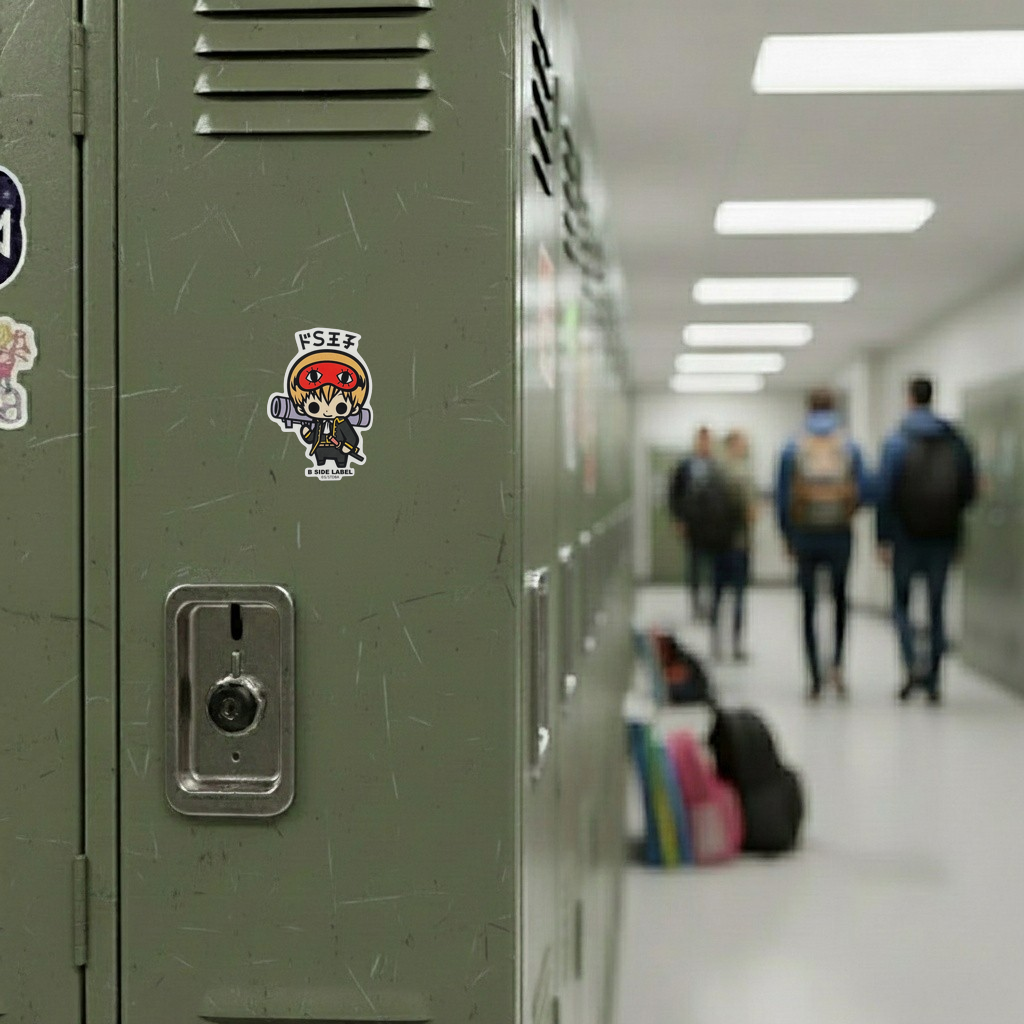 Gintama Okita Sougo ✦ B-Side Label Sticker — locker scene using the Shopify PhotoRoom template and visually verified original photograph