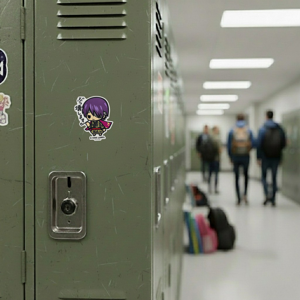 Gintama Takasugi Shinsuke ✦ B-Side Label Sticker — locker scene using the Shopify PhotoRoom template and original photograph