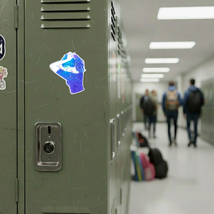 Blue T-Shirt & Ponytail ✦ B-Side Label Sticker — locker scene using the Shopify PhotoRoom template and original photograph