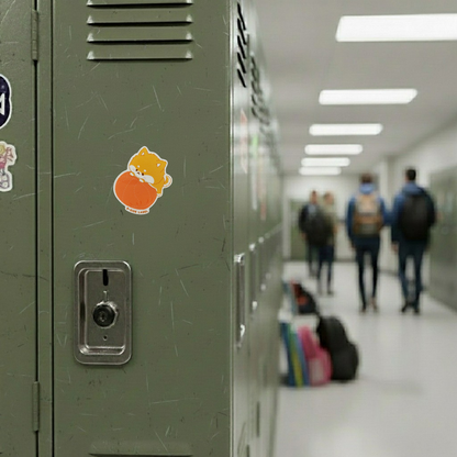 Fluffy Shiba Inu Puppy ✦ B-Side Label Sticker — locker scene using the Shopify PhotoRoom template and original photograph