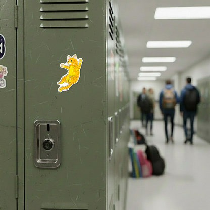 Cute Tabby Cat Jumping ✦ B-Side Label Sticker — locker scene using the Shopify PhotoRoom template and original photograph